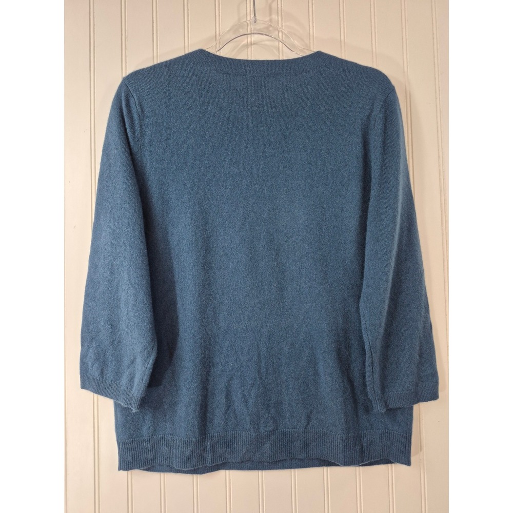 Talbots 100% Pure Cashmere Sweater XLP Teal Blue Crew Neck 3/4 Sleeve Knit - Picture 2 of 9